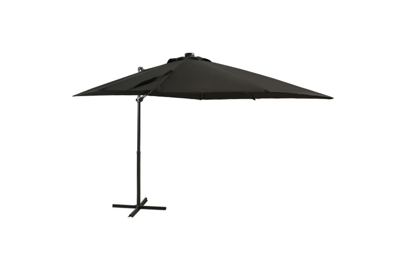 hængeparasol med stang + LED-lys 250 cm sort - Sort - Havemøbler - Solafskærmning - Parasoller - Hængeparasol