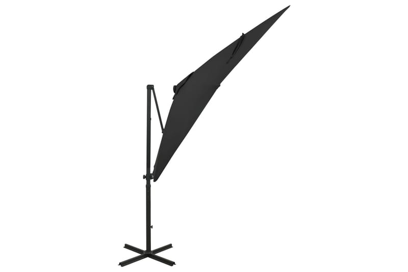 hængeparasol med stang + LED-lys 250 cm sort - Sort - Hængeparasol