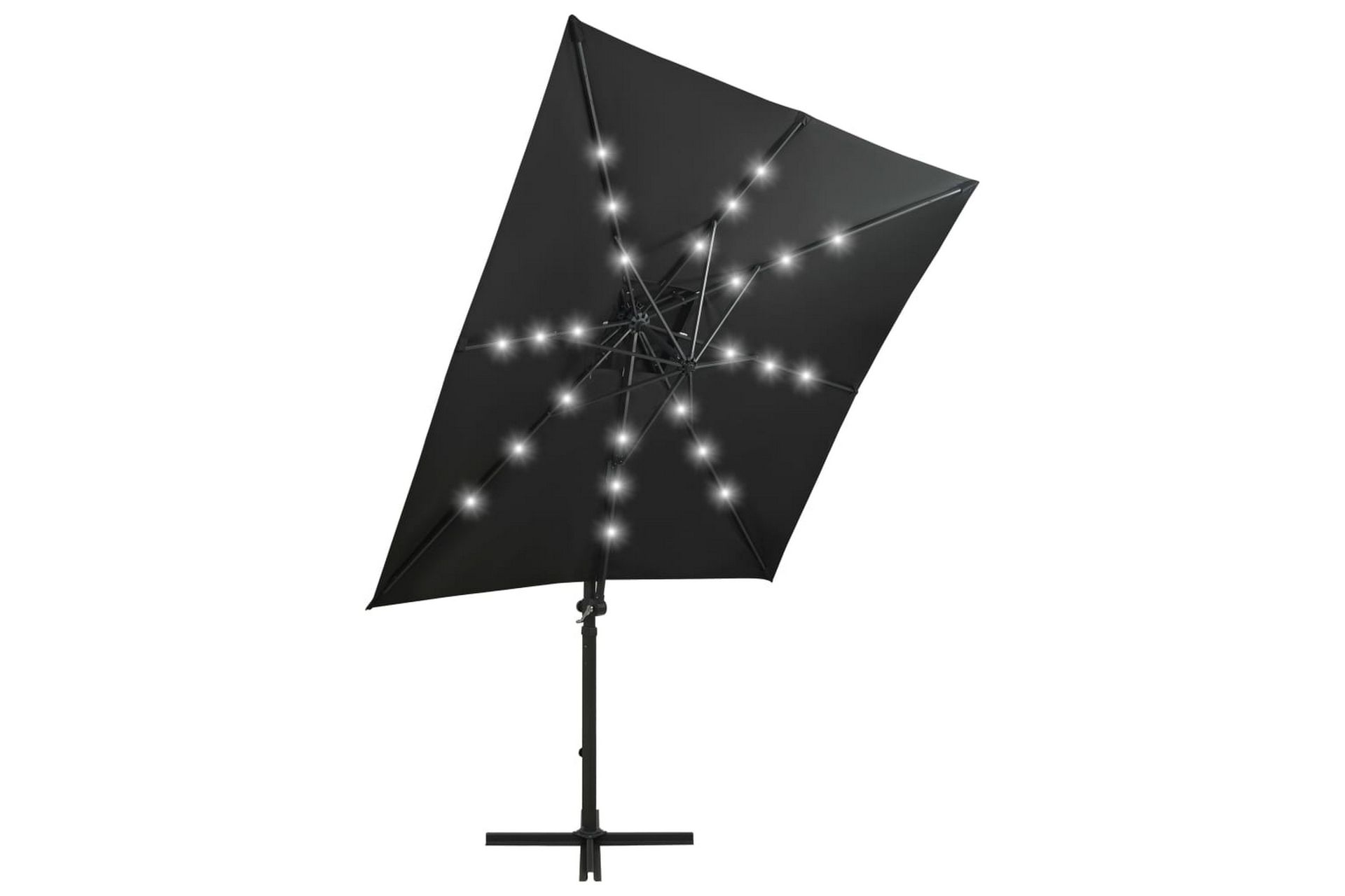 hængeparasol med stang + LED-lys 250 cm sort - Sort - Havemøbler - Solafskærmning - Parasoller - Hængeparasol