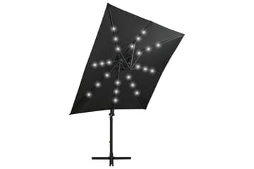hængeparasol med stang + LED-lys 250 cm sort - Sort - Havemøbler - Solafskærmning - Parasoller - Hængeparasol
