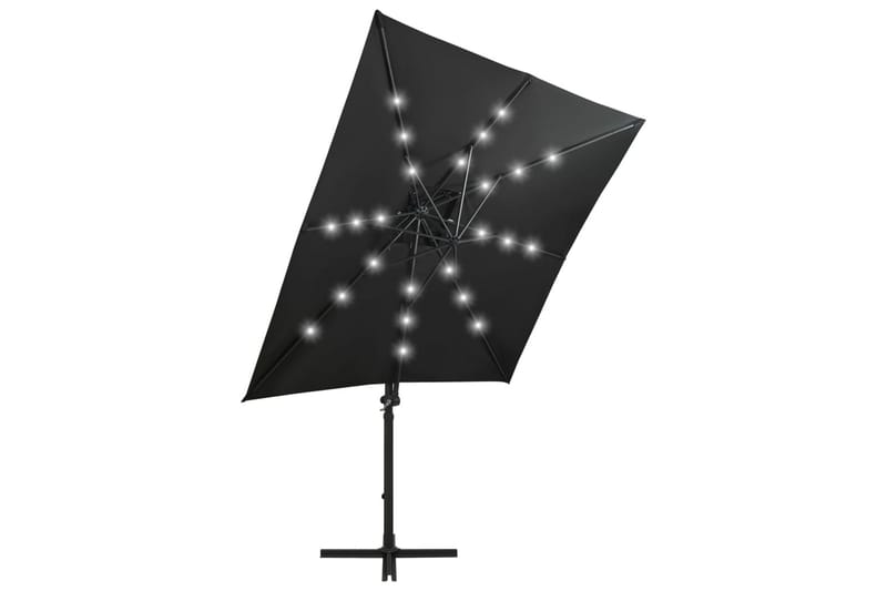 hængeparasol med stang + LED-lys 250 cm sort - Sort - Hængeparasol