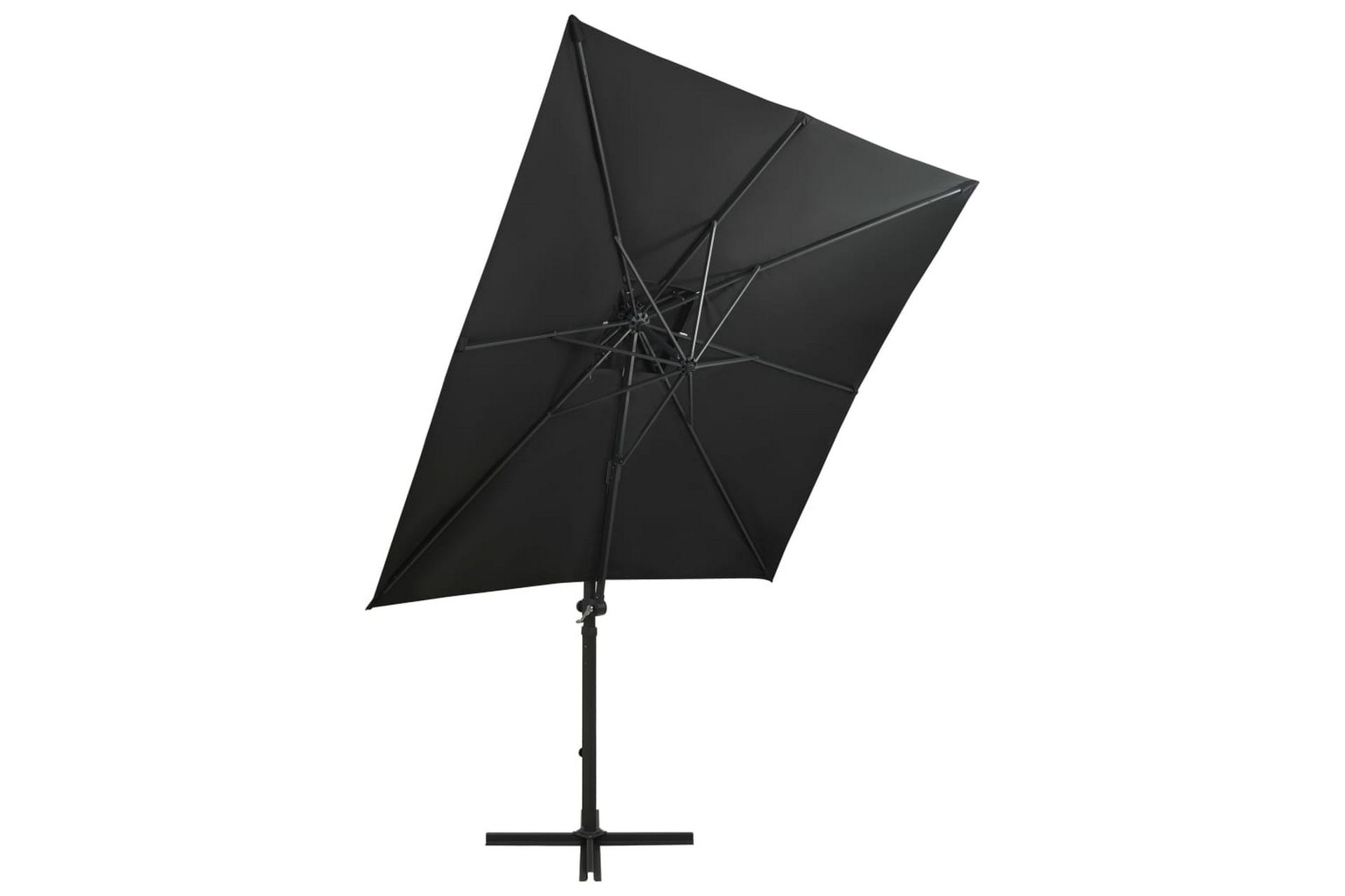 hængeparasol med stang + LED-lys 250 cm sort - Sort - Havemøbler - Solafskærmning - Parasoller - Hængeparasol