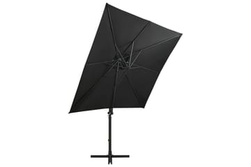 hængeparasol med stang + LED-lys 250 cm sort - Sort - Havemøbler - Solafskærmning - Parasoller - Hængeparasol