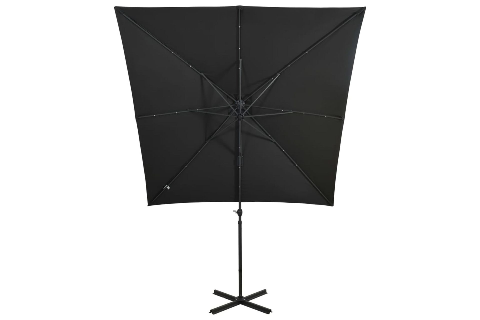 hængeparasol med stang + LED-lys 250 cm sort - Sort - Havemøbler - Solafskærmning - Parasoller - Hængeparasol