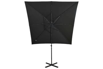hængeparasol med stang + LED-lys 250 cm sort - Sort - Havemøbler - Solafskærmning - Parasoller - Hængeparasol