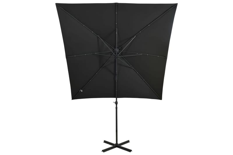 hængeparasol med stang + LED-lys 250 cm sort - Sort - Havemøbler - Solafskærmning - Parasoller - Hængeparasol