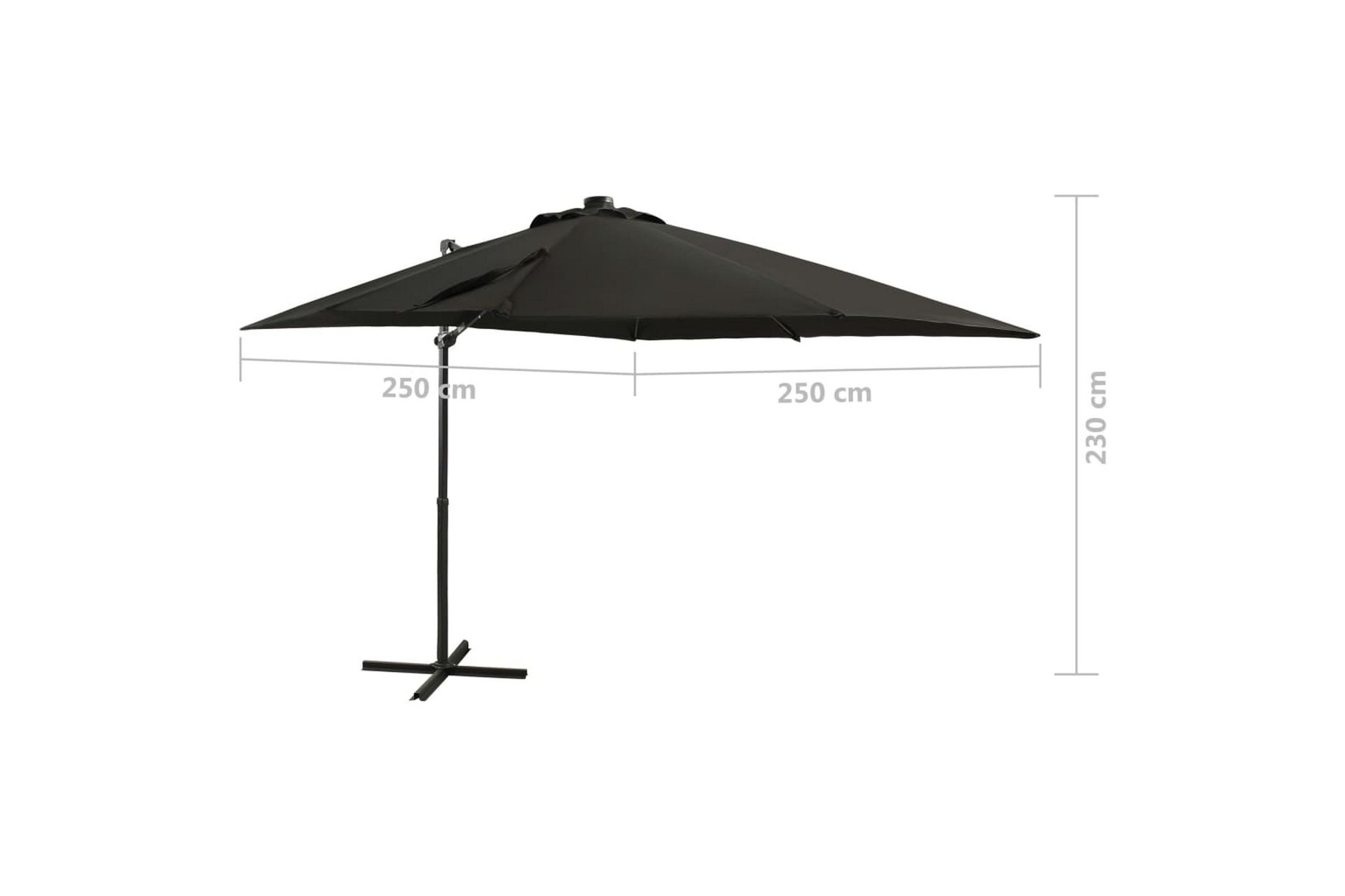 hængeparasol med stang + LED-lys 250 cm sort - Sort - Havemøbler - Solafskærmning - Parasoller - Hængeparasol