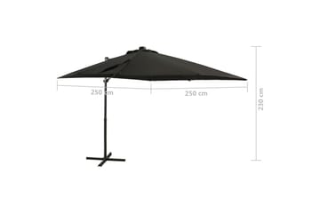 hængeparasol med stang + LED-lys 250 cm sort - Sort - Havemøbler - Solafskærmning - Parasoller - Hængeparasol