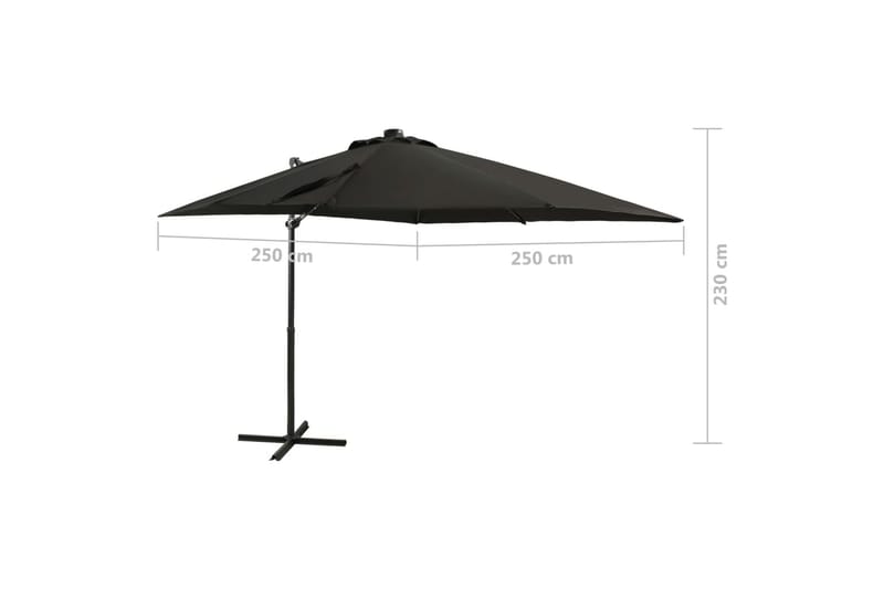 hængeparasol med stang + LED-lys 250 cm sort - Sort - Havemøbler - Solafskærmning - Parasoller - Hængeparasol