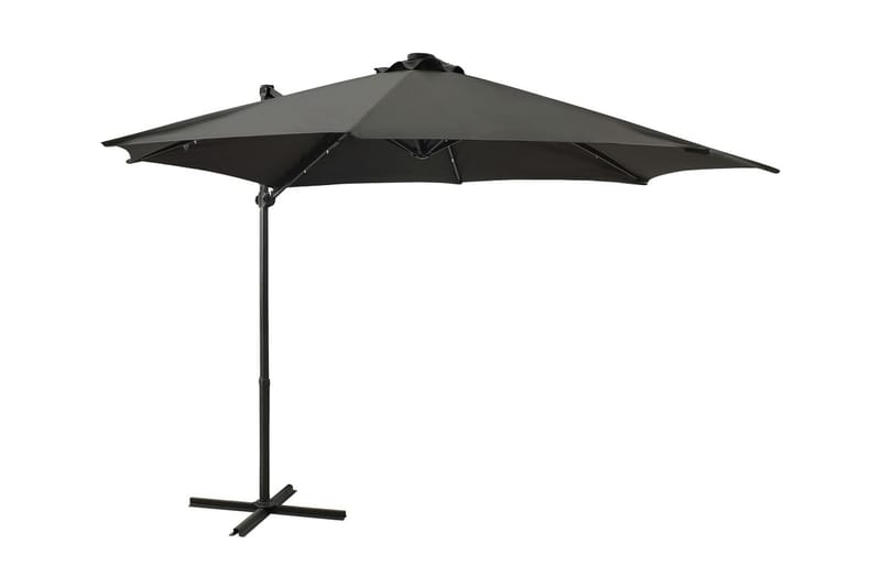 hængeparasol med stang + LED-lys 300 cm antracitgrå - Antracit - Havemøbler - Solafskærmning - Parasoller - Hængeparasol