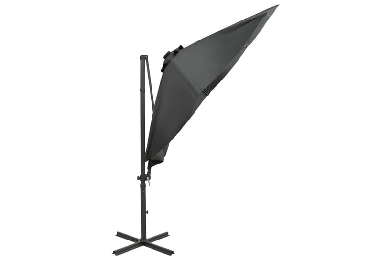 hængeparasol med stang + LED-lys 300 cm antracitgrå - Antracit - Havemøbler - Solafskærmning - Parasoller - Hængeparasol