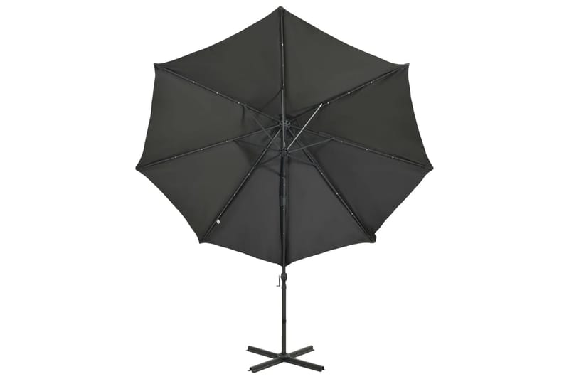 hængeparasol med stang + LED-lys 300 cm antracitgrå - Antracit - Havemøbler - Solafskærmning - Parasoller - Hængeparasol