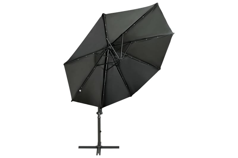 hængeparasol med stang + LED-lys 300 cm antracitgrå - Antracit - Havemøbler - Solafskærmning - Parasoller - Hængeparasol