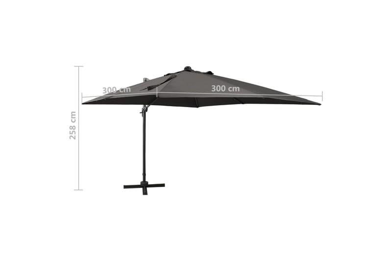 hængeparasol med stang + LED-lys 300 cm antracitgrå - Havemøbler - Solafskærmning - Parasoller - Hængeparasol