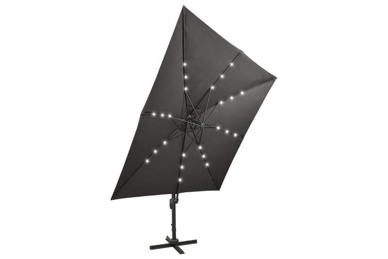 hængeparasol med stang + LED-lys 300 cm antracitgrå - Havemøbler - Solafskærmning - Parasoller - Hængeparasol