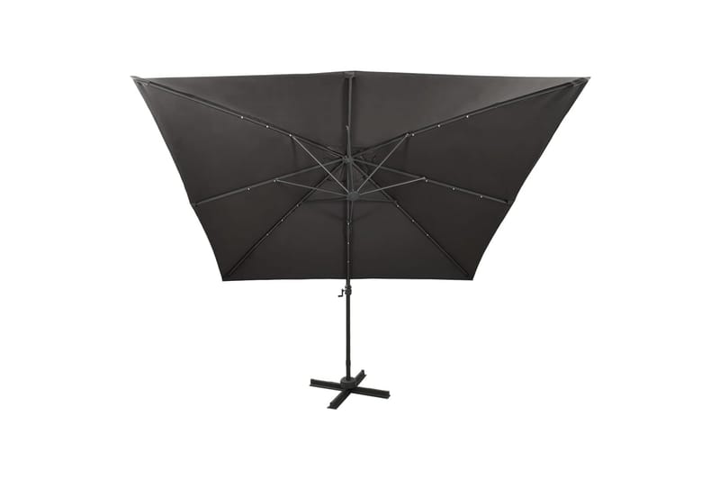 hængeparasol med stang + LED-lys 300 cm antracitgrå - Havemøbler - Solafskærmning - Parasoller - Hængeparasol