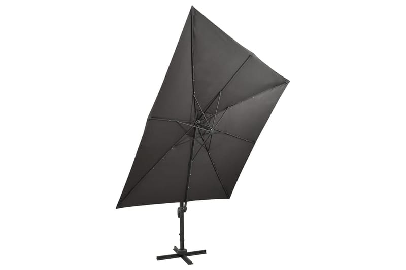 hængeparasol med stang + LED-lys 300 cm antracitgrå - Havemøbler - Solafskærmning - Parasoller - Hængeparasol