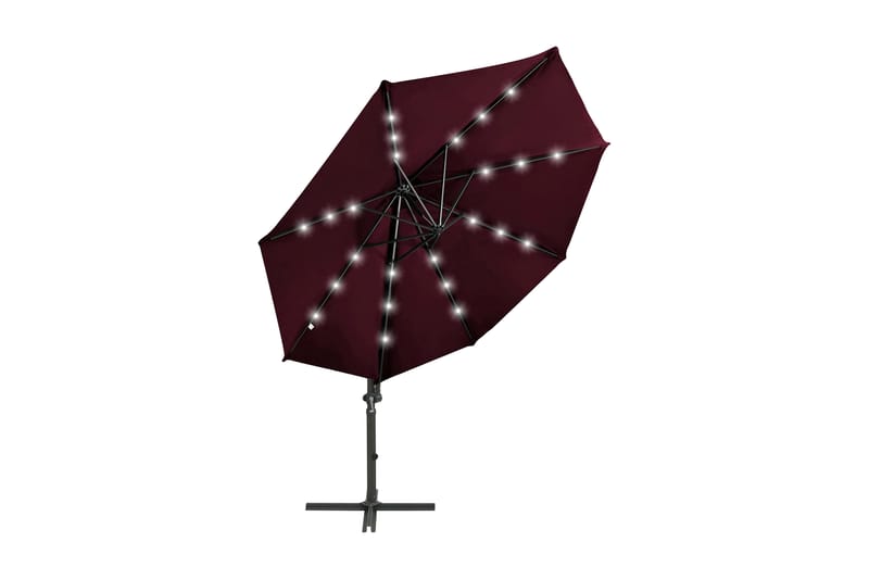 hængeparasol med stang + LED-lys 300 cm bordeauxrød - Rød - Havemøbler - Solafskærmning - Parasoller - Hængeparasol