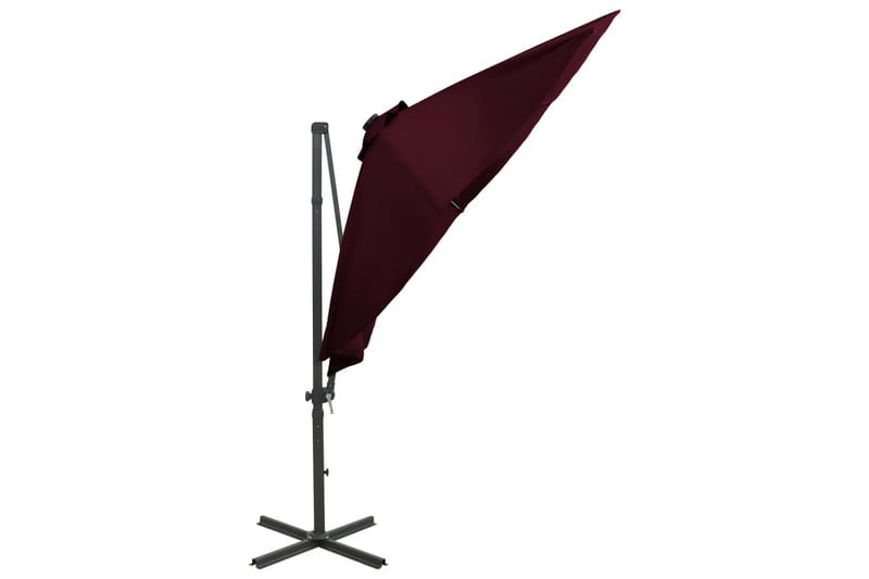 hængeparasol med stang + LED-lys 300 cm bordeauxrød - Rød - Havemøbler - Solafskærmning - Parasoller - Hængeparasol