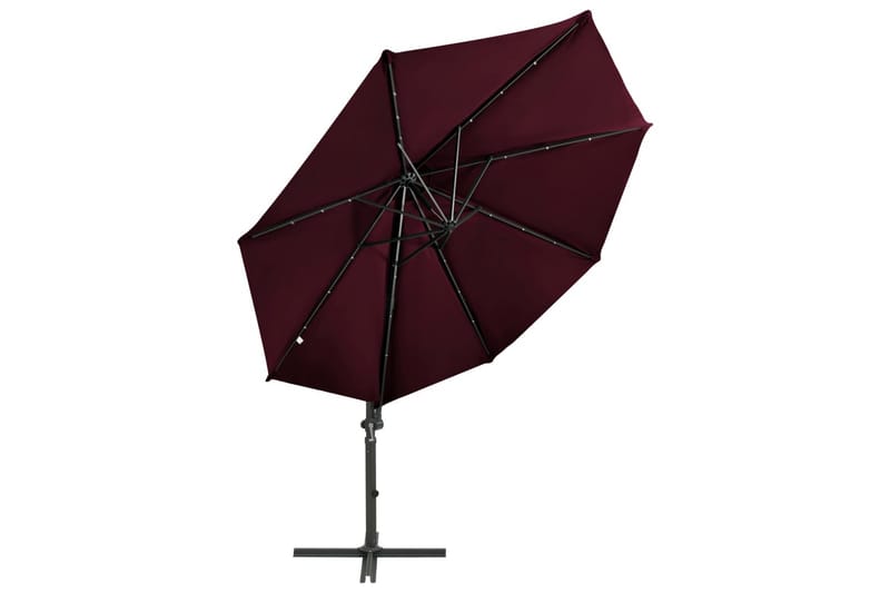 hængeparasol med stang + LED-lys 300 cm bordeauxrød - Rød - Havemøbler - Solafskærmning - Parasoller - Hængeparasol