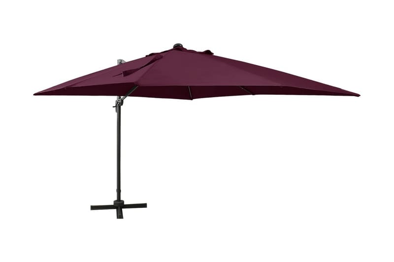hængeparasol med stang + LED-lys 300 cm bordeauxrød - Havemøbler - Solafskærmning - Parasoller - Hængeparasol