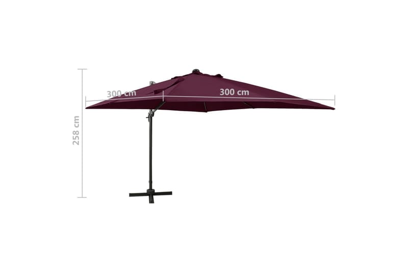 hængeparasol med stang + LED-lys 300 cm bordeauxrød - Havemøbler - Solafskærmning - Parasoller - Hængeparasol