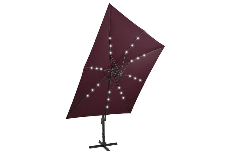 hængeparasol med stang + LED-lys 300 cm bordeauxrød - Havemøbler - Solafskærmning - Parasoller - Hængeparasol