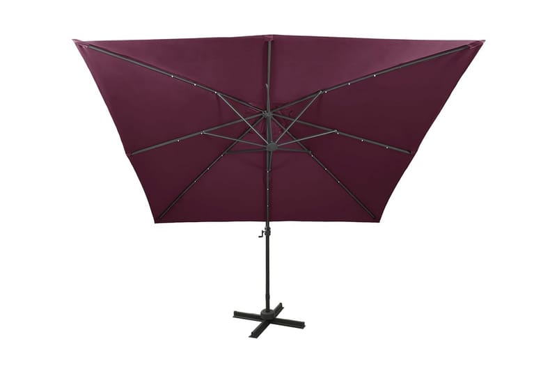 hængeparasol med stang + LED-lys 300 cm bordeauxrød - Havemøbler - Solafskærmning - Parasoller - Hængeparasol