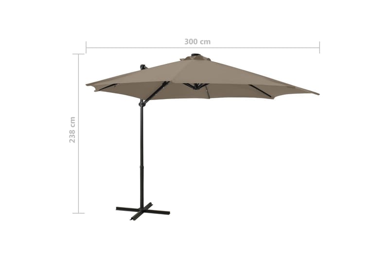 hængeparasol med stang + LED-lys 300 cm gråbrun - Gråbrun - Havemøbler - Solafskærmning - Parasoller - Hængeparasol