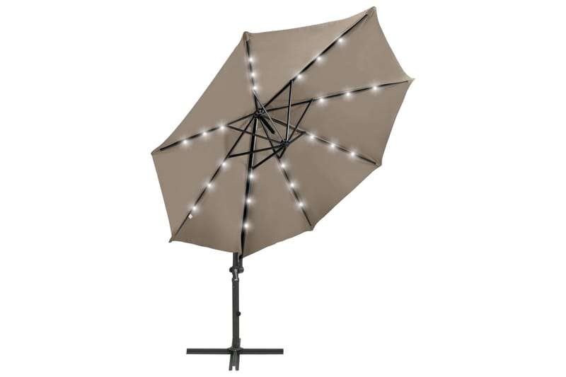 hængeparasol med stang + LED-lys 300 cm gråbrun - Gråbrun - Havemøbler - Solafskærmning - Parasoller - Hængeparasol
