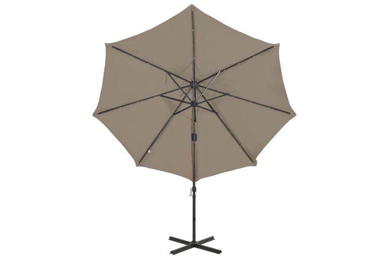 hængeparasol med stang + LED-lys 300 cm gråbrun - Gråbrun - Havemøbler - Solafskærmning - Parasoller - Hængeparasol