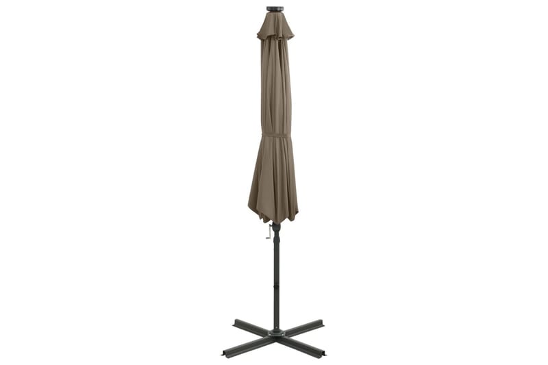 hængeparasol med stang + LED-lys 300 cm gråbrun - Gråbrun - Havemøbler - Solafskærmning - Parasoller - Hængeparasol