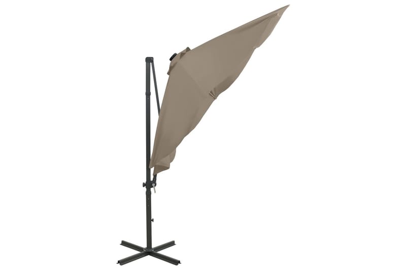 hængeparasol med stang + LED-lys 300 cm gråbrun - Gråbrun - Havemøbler - Solafskærmning - Parasoller - Hængeparasol