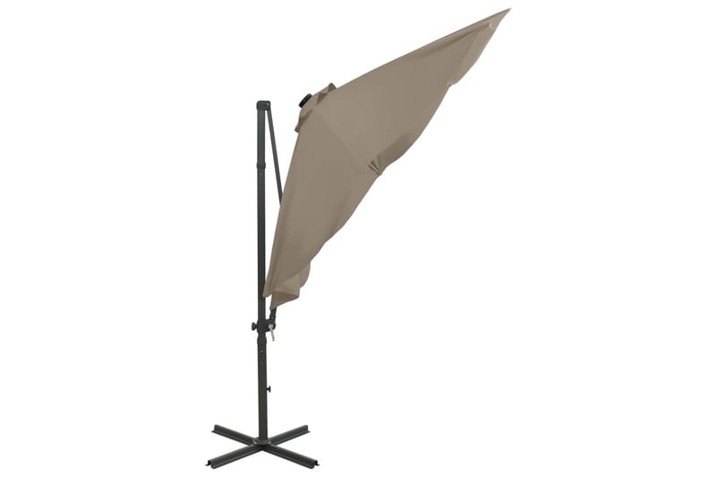 hængeparasol med stang + LED-lys 300 cm gråbrun - Gråbrun - Hængeparasol