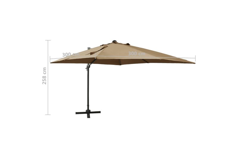 hængeparasol med stang + LED-lys 300 cm gråbrun - Havemøbler - Solafskærmning - Parasoller - Hængeparasol