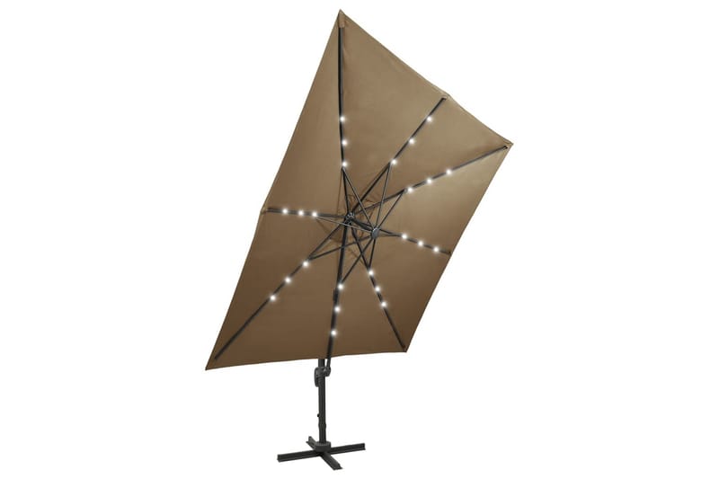 hængeparasol med stang + LED-lys 300 cm gråbrun - Havemøbler - Solafskærmning - Parasoller - Hængeparasol