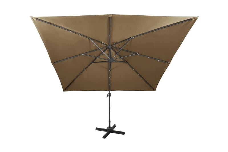 hængeparasol med stang + LED-lys 300 cm gråbrun - Havemøbler - Solafskærmning - Parasoller - Hængeparasol