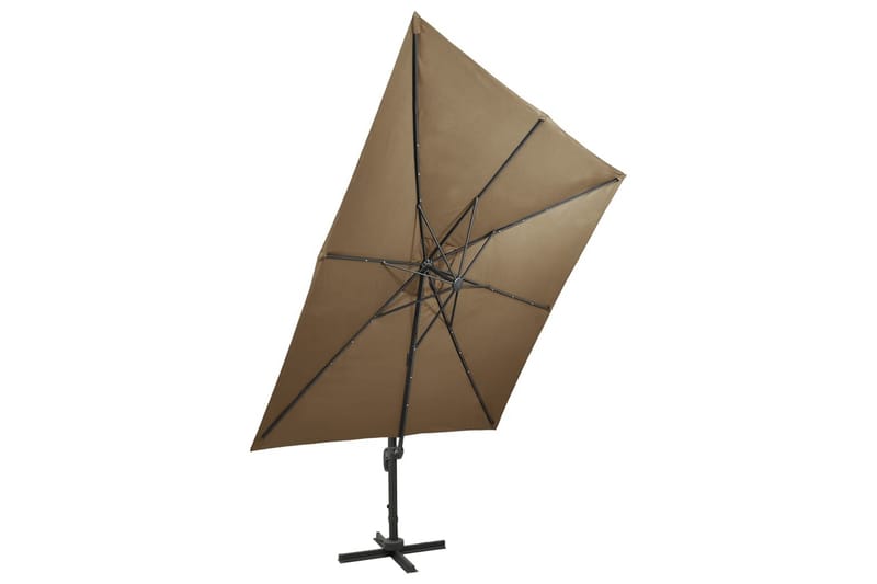 hængeparasol med stang + LED-lys 300 cm gråbrun - Havemøbler - Solafskærmning - Parasoller - Hængeparasol