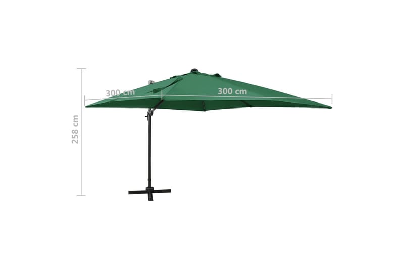 hængeparasol med stang + LED-lys 300 cm grøn - Havemøbler - Solafskærmning - Parasoller - Hængeparasol