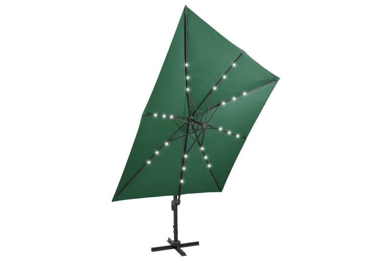 hængeparasol med stang + LED-lys 300 cm grøn - Havemøbler - Solafskærmning - Parasoller - Hængeparasol