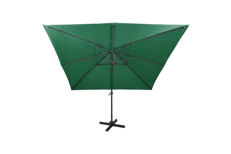 hængeparasol med stang + LED-lys 300 cm grøn - Havemøbler - Solafskærmning - Parasoller - Hængeparasol