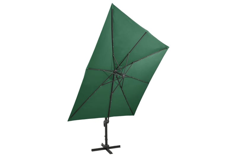 hængeparasol med stang + LED-lys 300 cm grøn - Havemøbler - Solafskærmning - Parasoller - Hængeparasol