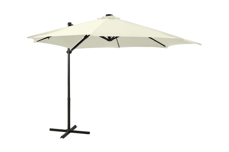 hængeparasol med stang + LED-lys 300 cm sandfarvet - Havemøbler - Solafskærmning - Parasoller - Hængeparasol