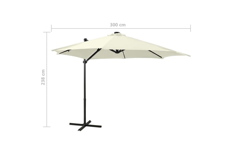 hængeparasol med stang + LED-lys 300 cm sandfarvet - Havemøbler - Solafskærmning - Parasoller - Hængeparasol