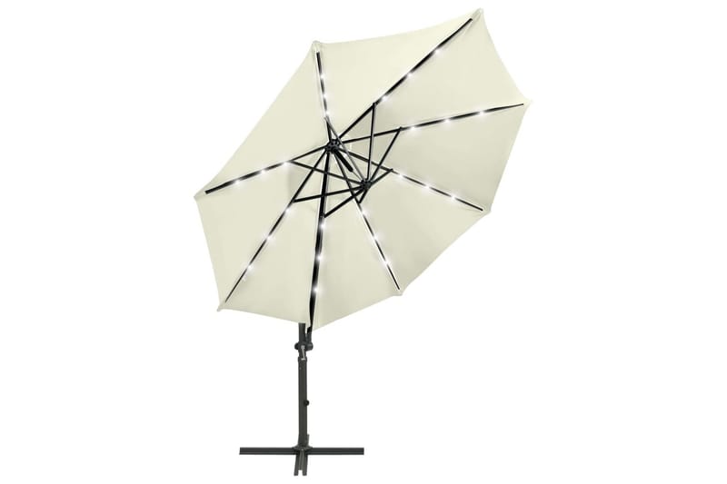 hængeparasol med stang + LED-lys 300 cm sandfarvet - Havemøbler - Solafskærmning - Parasoller - Hængeparasol