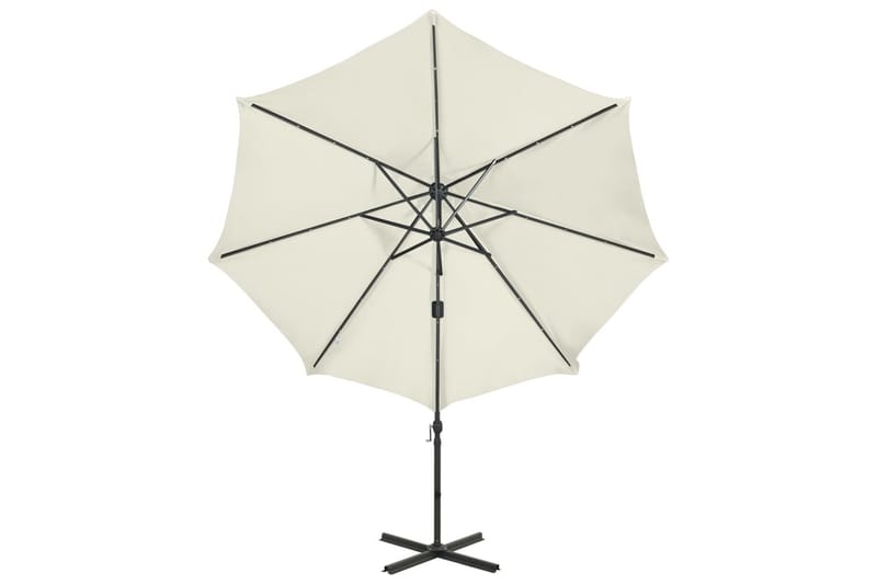 hængeparasol med stang + LED-lys 300 cm sandfarvet - Havemøbler - Solafskærmning - Parasoller - Hængeparasol