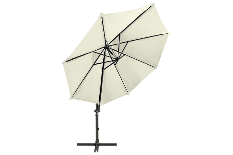 hængeparasol med stang + LED-lys 300 cm sandfarvet - Havemøbler - Solafskærmning - Parasoller - Hængeparasol