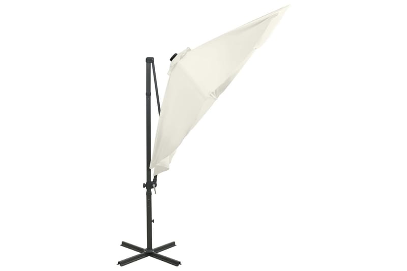 hængeparasol med stang + LED-lys 300 cm sandfarvet - Havemøbler - Solafskærmning - Parasoller - Hængeparasol