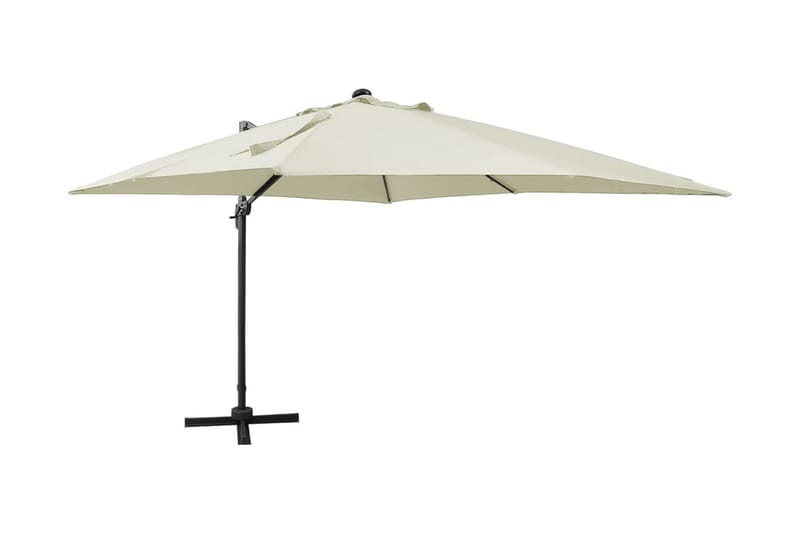 hængeparasol med stang + LED-lys 300 cm sandfarvet - Havemøbler - Solafskærmning - Parasoller - Hængeparasol