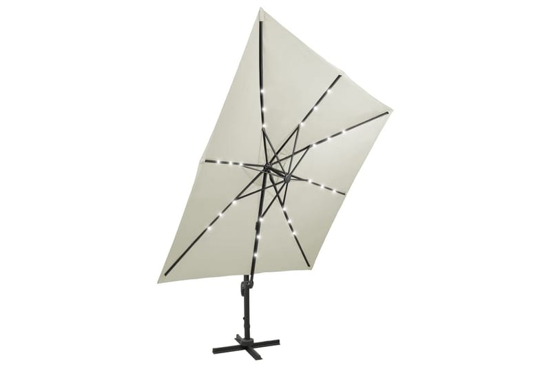hængeparasol med stang + LED-lys 300 cm sandfarvet - Havemøbler - Solafskærmning - Parasoller - Hængeparasol